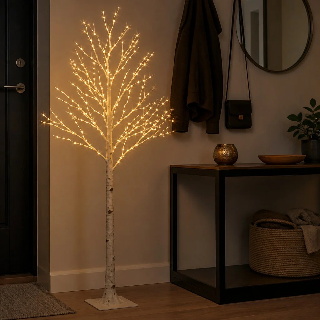 Светодиодное дерево Береза KAR269 1,5 м, 320 LED • Напольное декоративное дерево-берёза с теплым белым светом, формируемыми ветками и питанием от сети 220 В для дома, витрин и праздничного декора