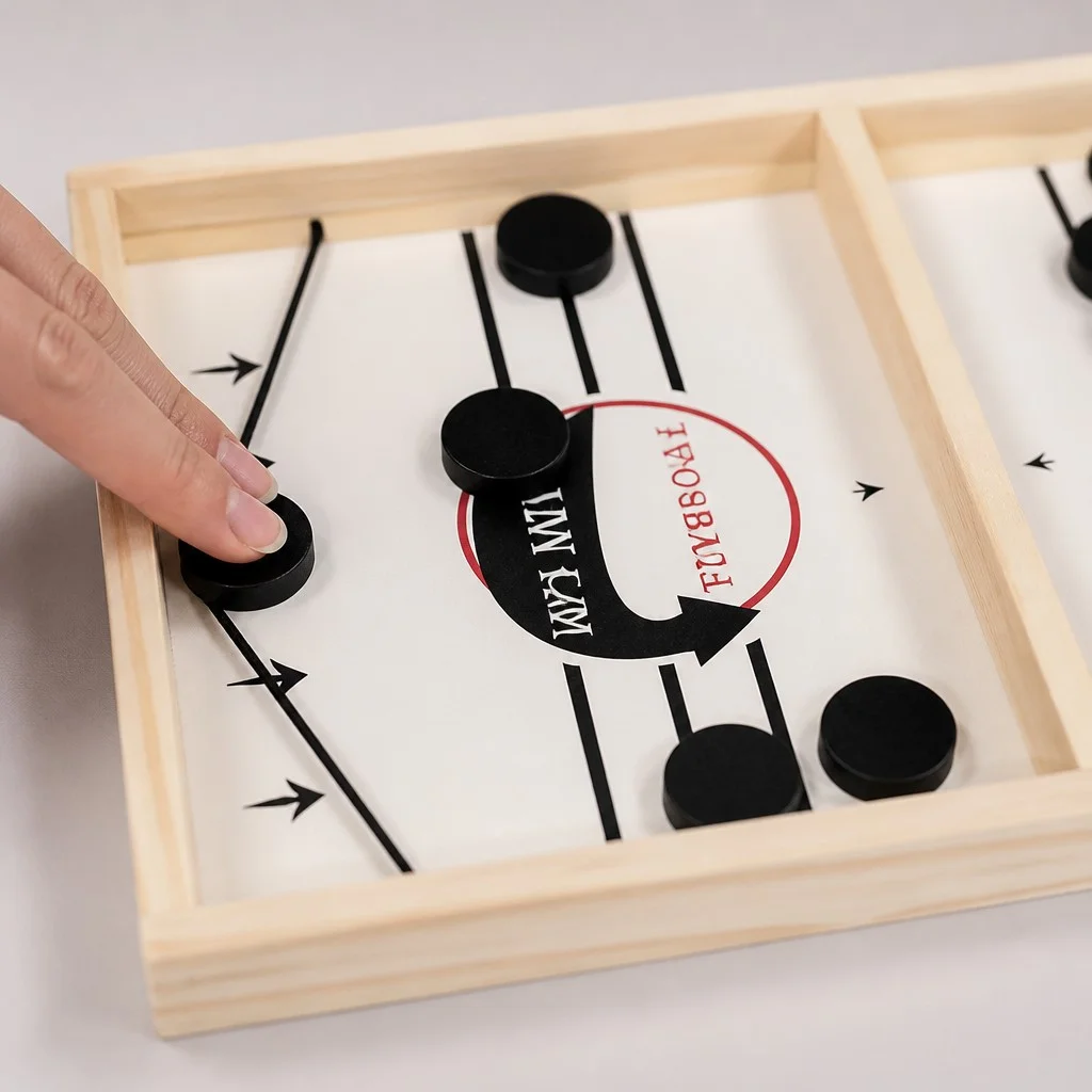 Настольная игра FoosballWinner Катапульта KAR331 на двоих • Игра на ловкость и реакцию с деревянным полем 54 × 29,5 см и 10 шайбами для детей от 6 лет