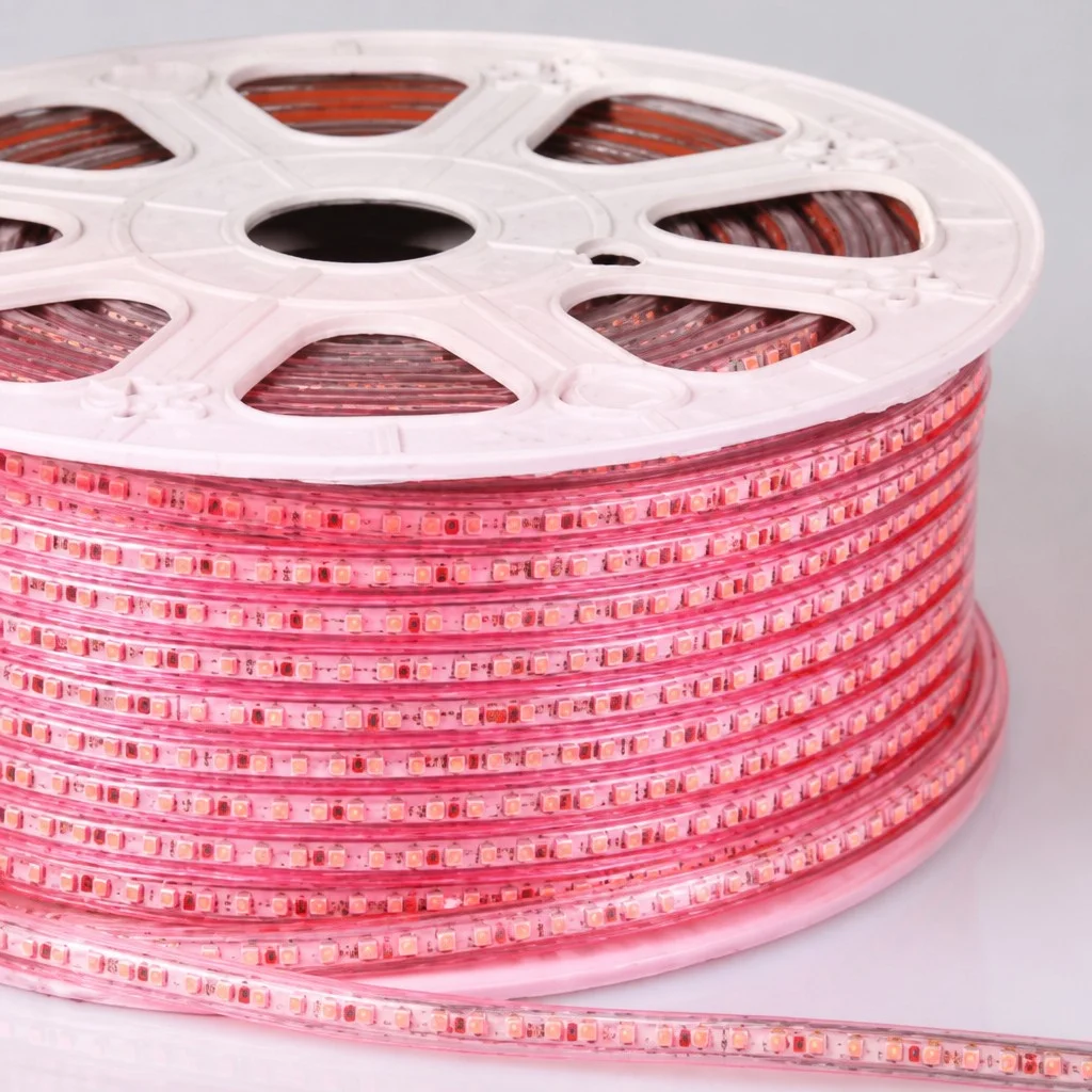 Гирлянда-лента Rope-Lights SMD5050-R 100 м, красная • Уличная светодиодная гирлянда-дюралайт с прозрачным проводом, SMD 5050 и защитой IP65 для фасадов и деревьев