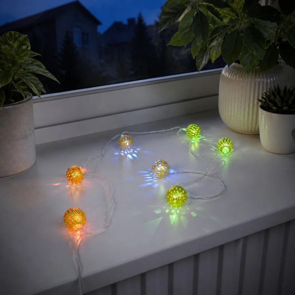 Гирлянда-нить String-Lights 20Parts-M 3 м разноцветная • внутренняя светодекоративная нить с прозрачным проводом и шаровидными ажурными плафонами для декора комнаты и ёлки