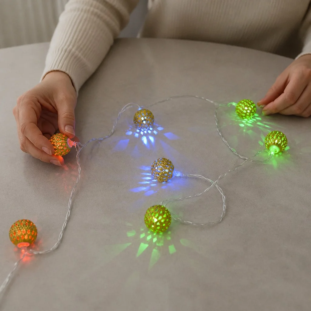 Гирлянда-нить String-Lights 20Parts-M 3 м разноцветная • внутренняя светодекоративная нить с прозрачным проводом и шаровидными ажурными плафонами для декора комнаты и ёлки