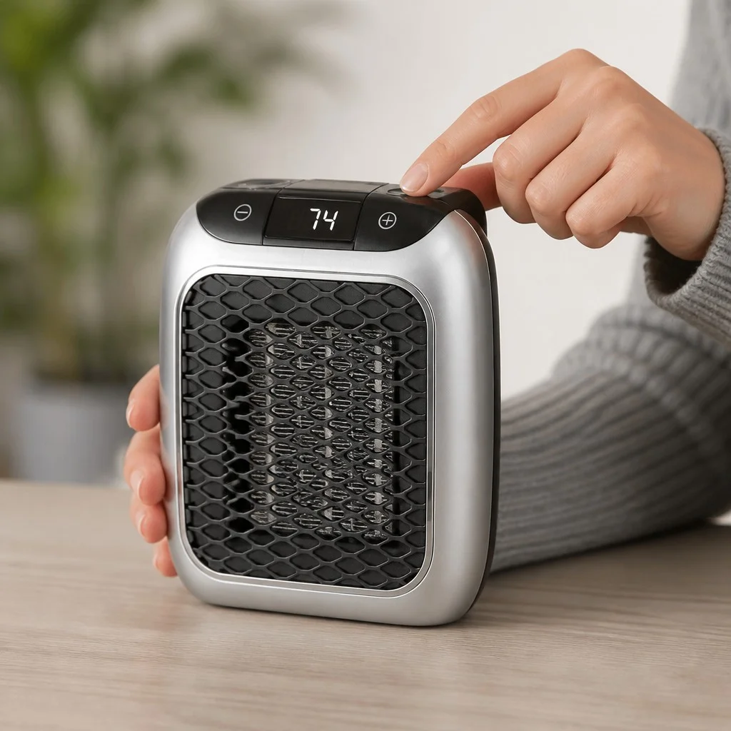 Обогреватель Handy Heater Turbo 800 Вт • Портативный керамический тепловентилятор в розетку с цифровым дисплеем, пультом ДУ и таймером для небольшой комнаты